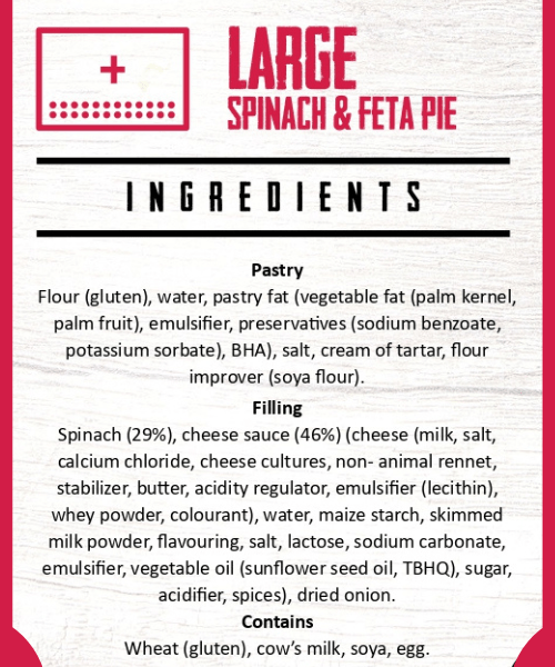 Large Spinach and Feta Pie Ingredients